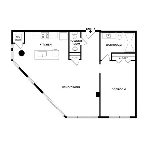 Floor plan for 1 bed, 1 bath, 1013 sqft